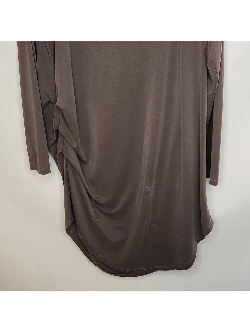 Lisa Bayne Lenzing Modal Shift Dress Taupe XXL Side Ruched Long Sleeve Lagenlook - Picture 9 of 16